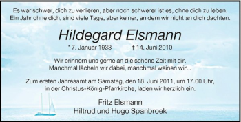 Traueranzeige von Hildegard Elsmann von Rheinische Post