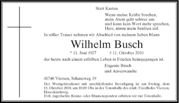 Traueranzeige von Wilhelm Busch von Rheinische Post