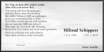 Traueranzeige von Hiltrud Schippers von Rheinische Post