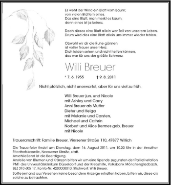 Traueranzeige von Willi Breuer von Rheinische Post