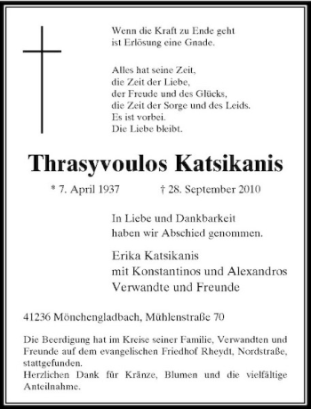 Traueranzeige von Thrasyvoulos Katsikanis von Rheinische Post