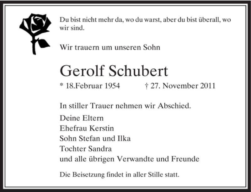  Traueranzeige für Gerolf Schubert vom 03.12.2011 aus Rheinische Post