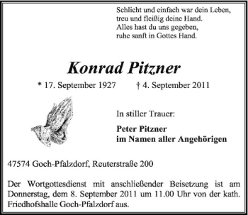 Traueranzeige von Konrad Pitzner von Rheinische Post