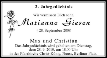 Traueranzeige von Marianne Giesen von Rheinische Post