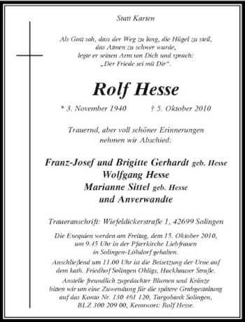Traueranzeige von Rolf Hesse von Rheinische Post