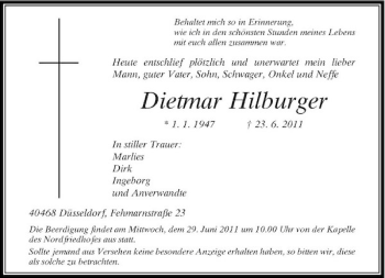 Traueranzeige von Dietmar Hilburger von Rheinische Post