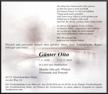 Traueranzeige von Günter Otto von Rheinische Post