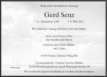 Traueranzeige von Gerd Senz von Rheinische Post