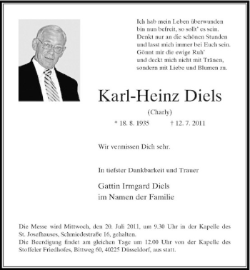 Traueranzeige von Karl-Heinz Diels von Rheinische Post