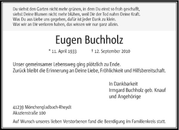 Traueranzeige von Eugen Buchholz von Rheinische Post