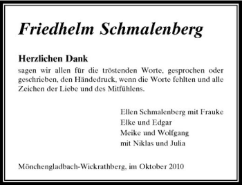 Traueranzeige von Friedhelm Schmalenberg von Rheinische Post