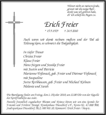 Traueranzeige von Erich Freier von Rheinische Post