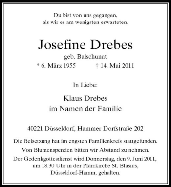 Traueranzeige von Josefine Drebes von Rheinische Post