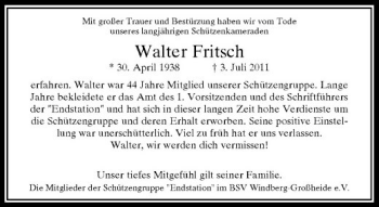 Traueranzeige von Walter Fritsch von Rheinische Post