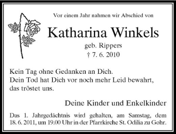 Traueranzeige von Katharina Winkels von Rheinische Post