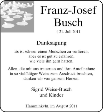 Traueranzeige von Franz-Josef Busch von Rheinische Post