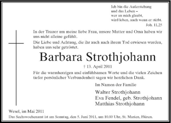 Traueranzeige von Barbara Strohtjohann von Rheinische Post
