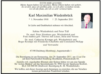 Traueranzeige von Karl Maximilian Wiedenbrück von Rheinische Post