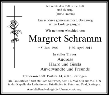 Traueranzeige von Margret Schramm von Rheinische Post