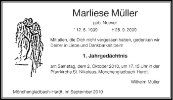 Traueranzeige von Marliese Müller von Rheinische Post
