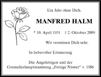 Traueranzeige von MANFRED HALM von Rheinische Post
