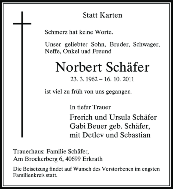 Traueranzeige von Norbert Schäfer von Rheinische Post