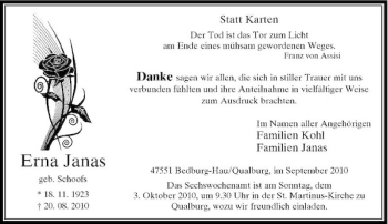 Traueranzeige von Erna Janas von Rheinische Post