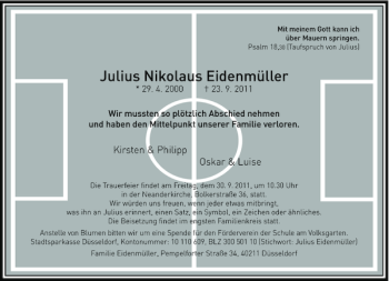 Traueranzeige von Nikolaus Eidenmüller Julius von Rheinische Post