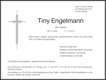 Traueranzeige von Tiny Engelmann von Rheinische Post