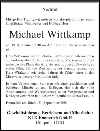 Traueranzeige von Michael Wittkamp von Rheinische Post