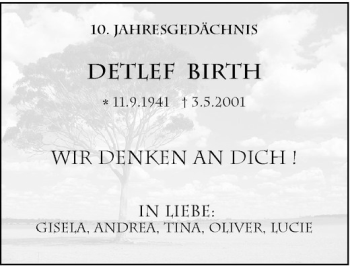Traueranzeige von Detlef Birth von Rheinische Post