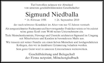 Traueranzeige von Sigmund Niedballa von Rheinische Post