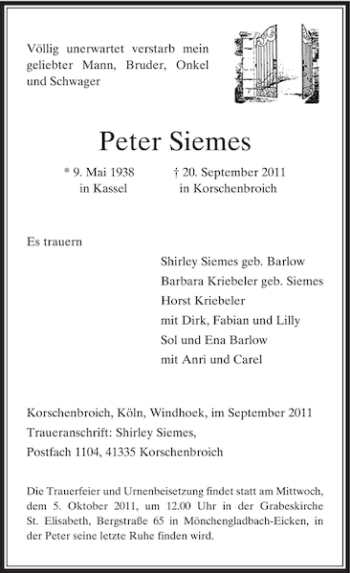 Traueranzeige von Peter Siemes von Rheinische Post