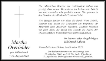 Traueranzeige von Martha Overödder von Rheinische Post
