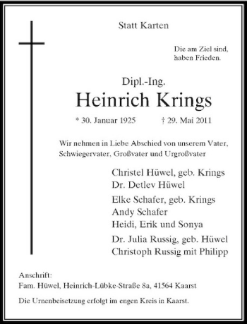 Traueranzeige von Heinrich Krings von Rheinische Post