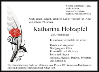Traueranzeige von Katharina Holzapfel von Rheinische Post