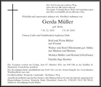 Traueranzeige von Gerda Müller von Rheinische Post