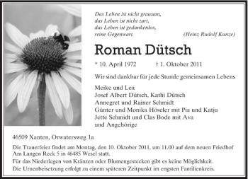 Traueranzeige von Roman Dütsch von Rheinische Post
