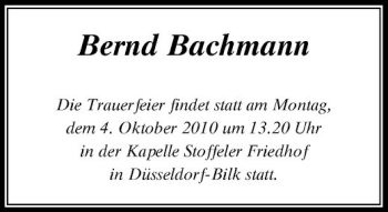 Traueranzeige von Bernd Bachmann von Rheinische Post