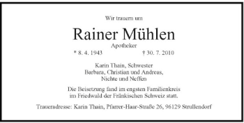 Traueranzeige von Rainer Mühlen von Rheinische Post