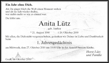 Traueranzeige von Anita Lütz von Rheinische Post