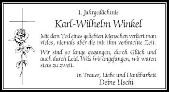 Traueranzeige von Karl-Wilhelm Winkel von Rheinische Post