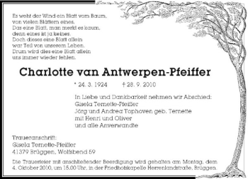 Traueranzeige von van Antwerpen - Pfeiffer von Rheinische Post