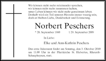 Traueranzeige von Norbert Peschers von Rheinische Post