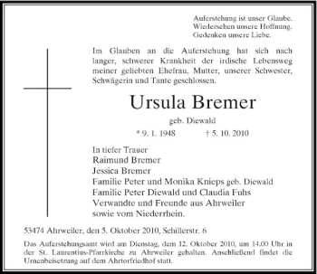 Traueranzeige von Ursula Bremer von Rheinische Post