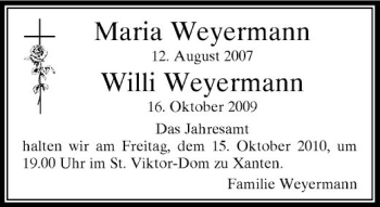 Traueranzeige von Maria Weyermann von Rheinische Post