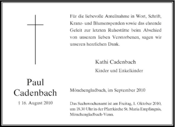 Traueranzeige von Paul Cadenbach von Rheinische Post