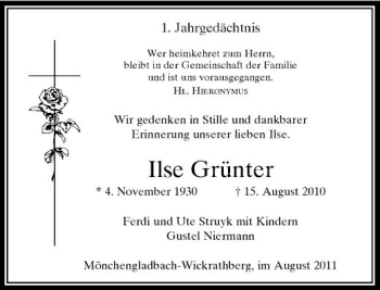 Traueranzeige von Ilse Grünter von Rheinische Post