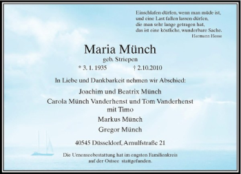Traueranzeige von Maria Münch von Rheinische Post