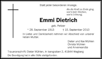 Traueranzeige von Emmi Dietrich von Rheinische Post